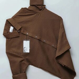 Men slim fit self design spread collar casual shirt