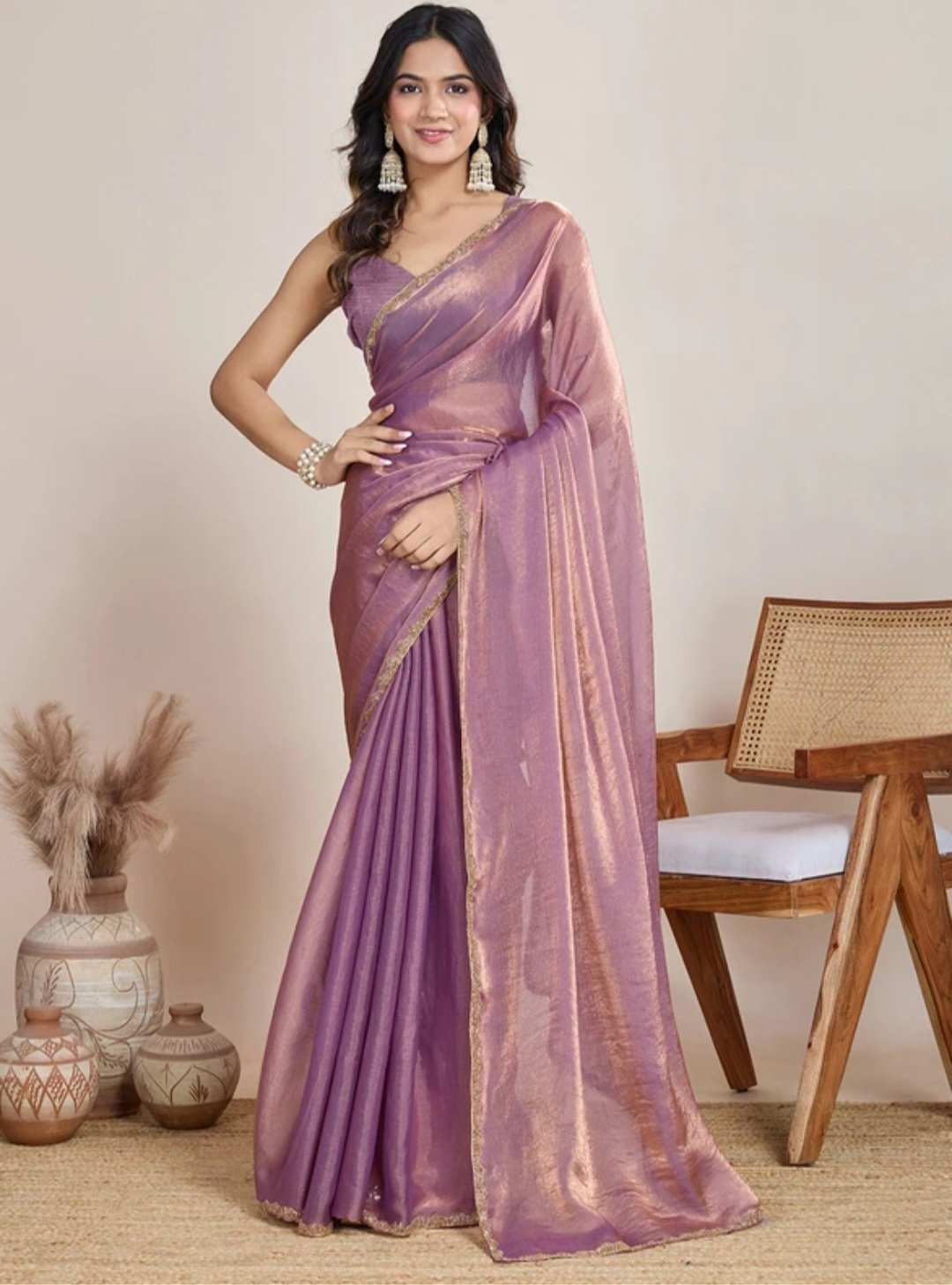 Embellished bollywood tissue silk blend saree
