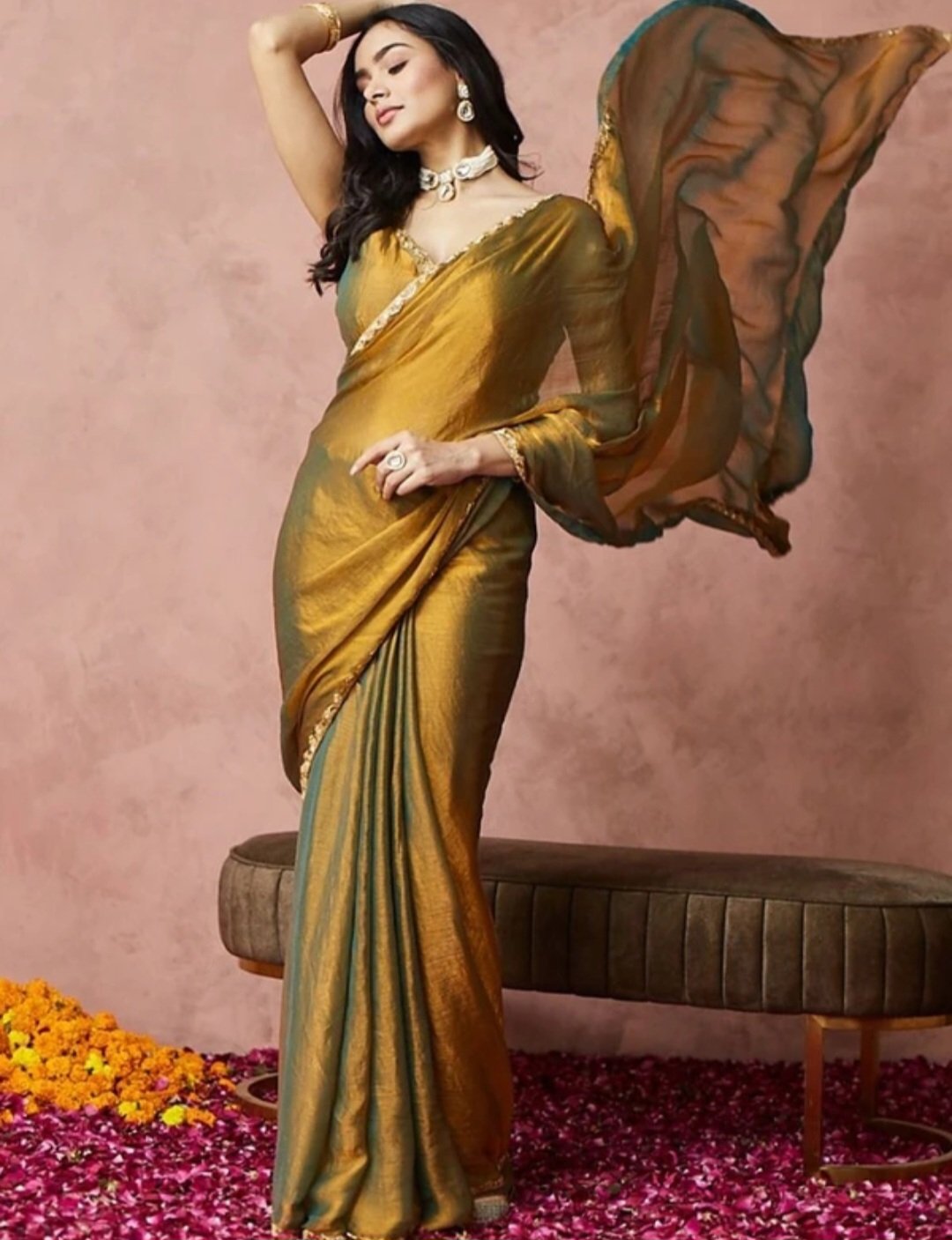 Unstitched silk blend blouse material embellished - Image 3