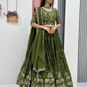 Embroidered self design semi stitched lehenga choli