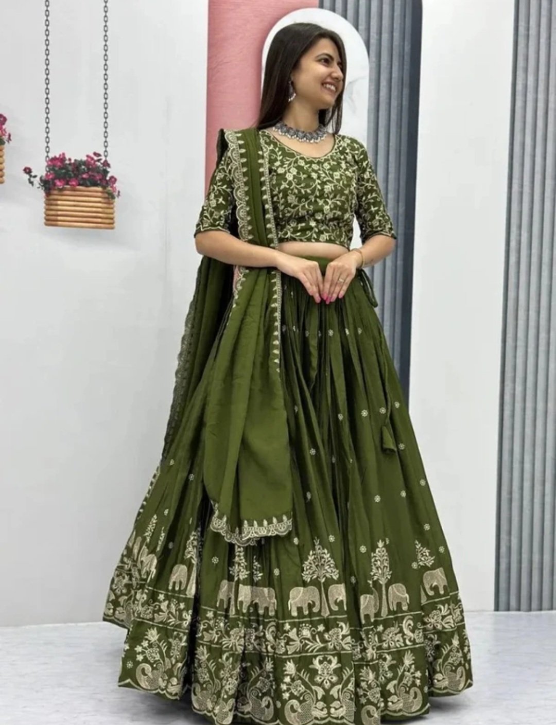Embroidered self design semi stitched lehenga choli