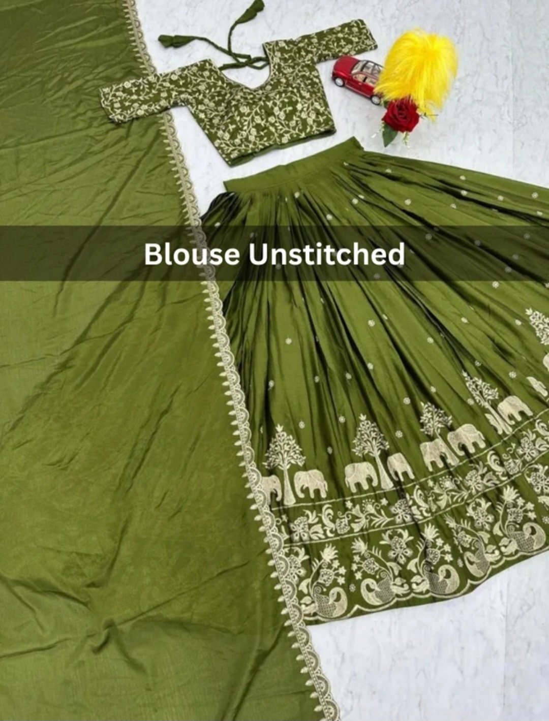 Embroidered self design semi stitched lehenga choli - Image 5