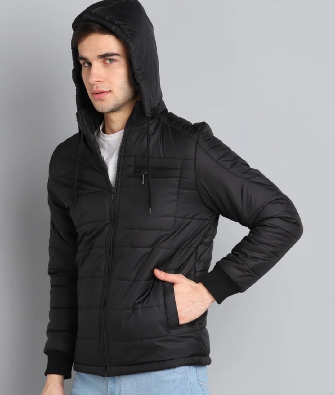 Men Solid Quilted Jacket - Image 3