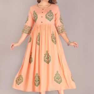 Women printed viscose Rayon flared kurta