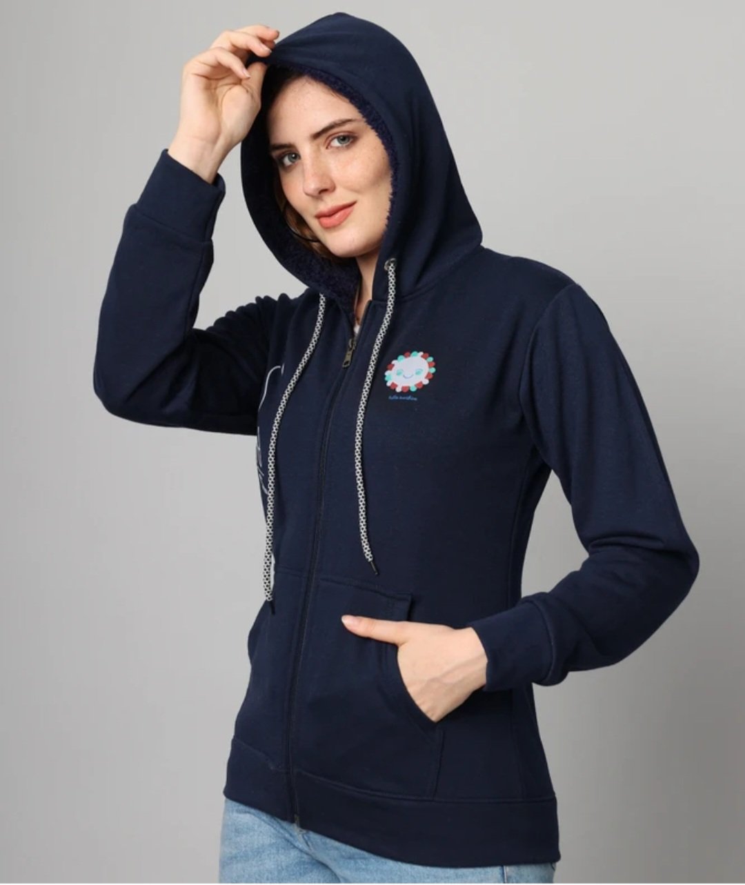 Women printed Hooded neck multicolor sweater - Image 3