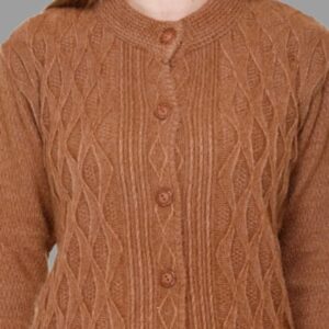 Women self design round neck brown sweater