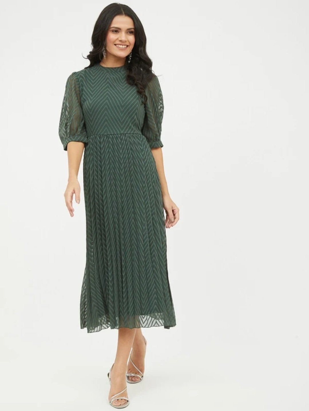 Women A line green midi/ calf length drees - Image 4