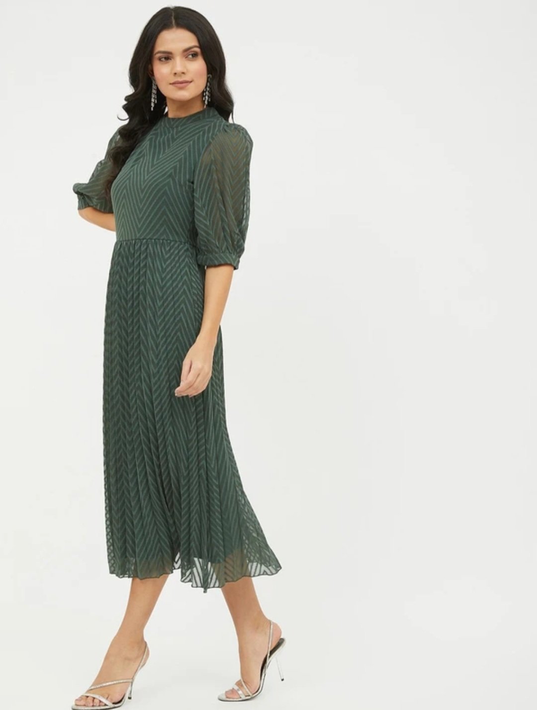 Women A line green midi/ calf length drees - Image 3