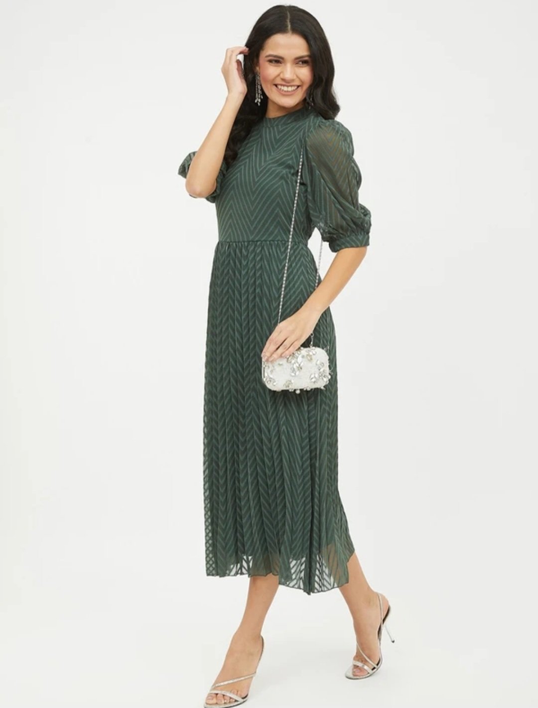Women A line green midi/ calf length drees