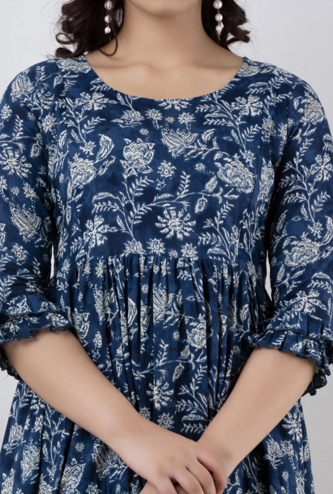 Women fit and flare blue ankle length dress - Image 5