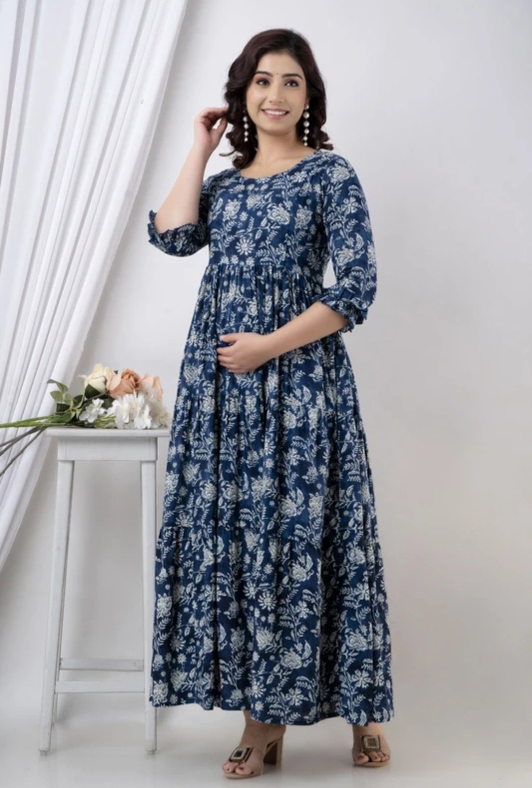 Women fit and flare blue ankle length dress - Image 4