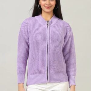 Women self design High neck purple sweater
