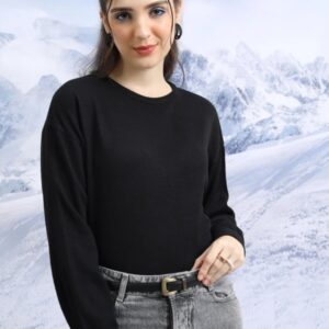 Women Solid round Neck black sweater