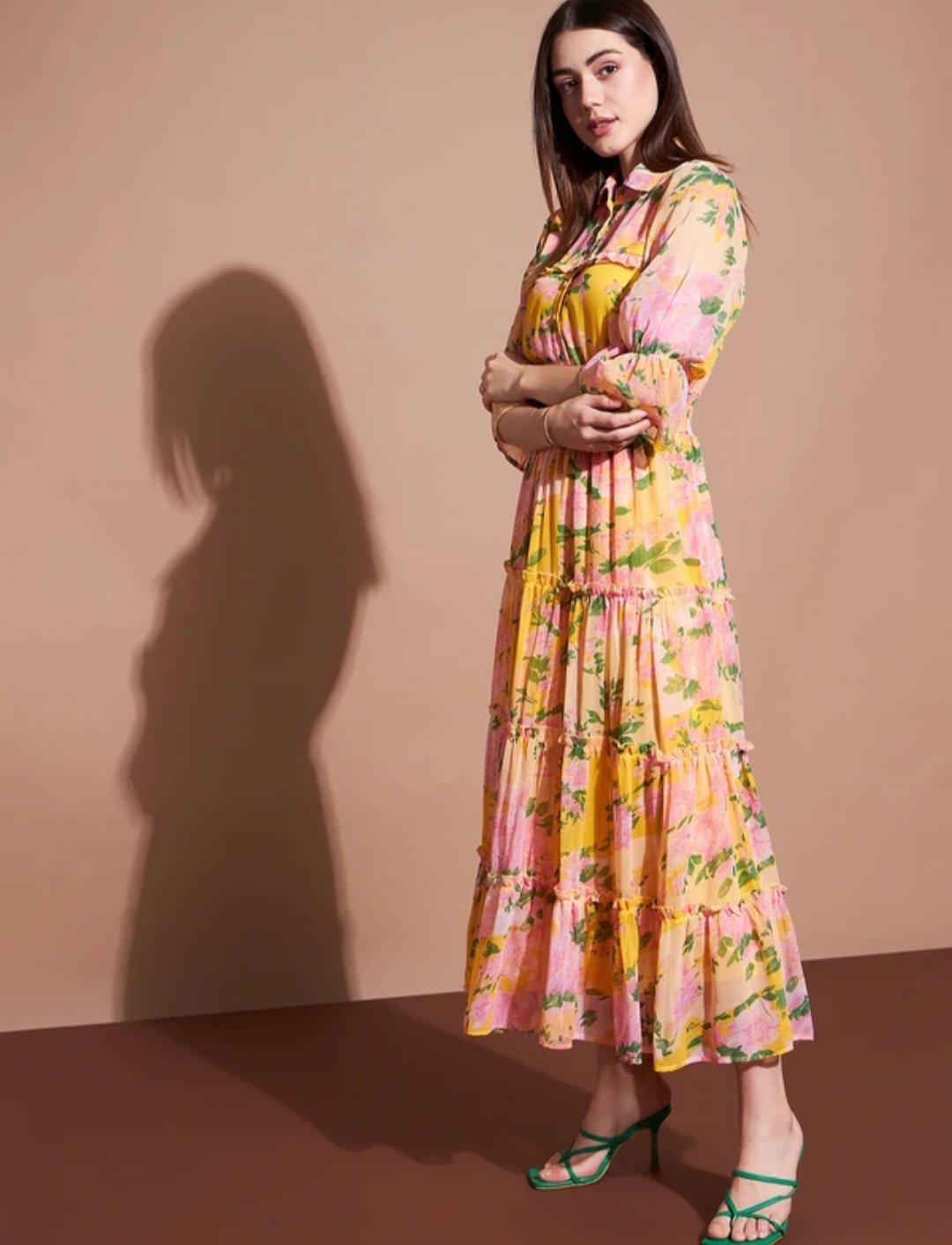 Women A line yellow maxi/full length drees - Image 3