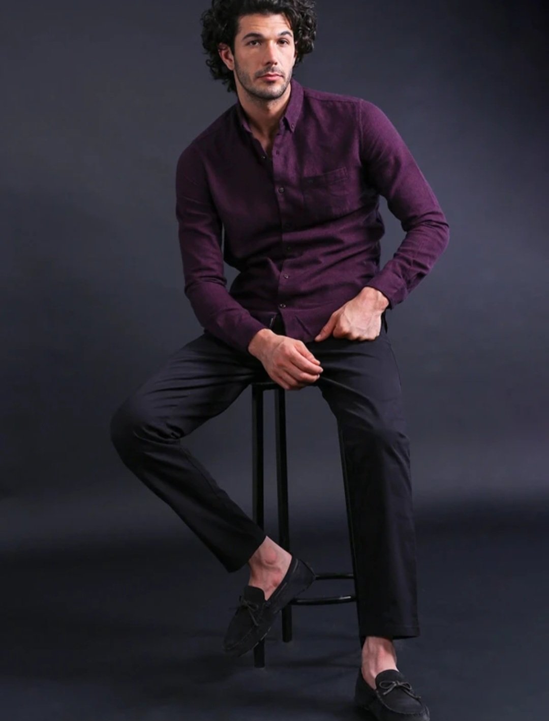 Men slim fit Solid button down collar casual shirt - Image 5