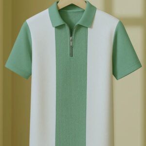 Men checkered zip neck cotton blend T shirt