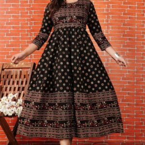 Women printed cotton rayon Anarkali kurta