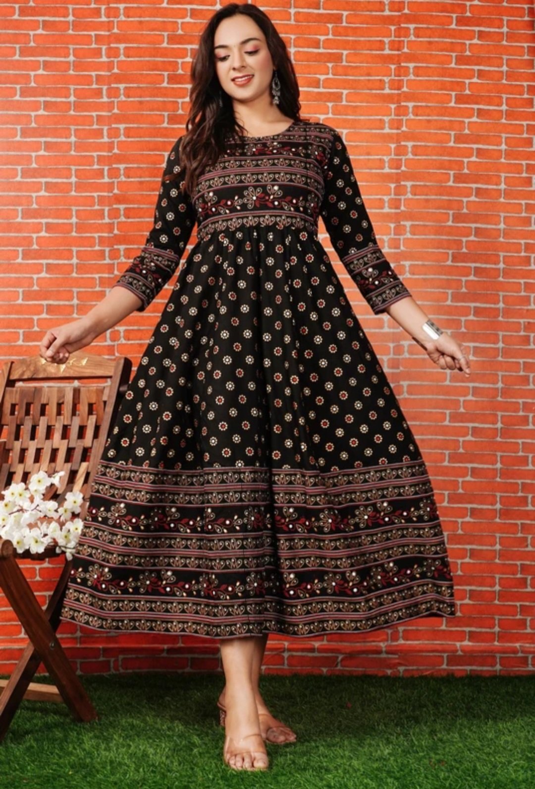 Women printed cotton rayon Anarkali kurta