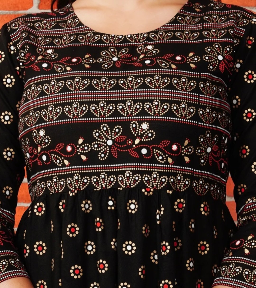 Women printed cotton rayon Anarkali kurta - Image 3