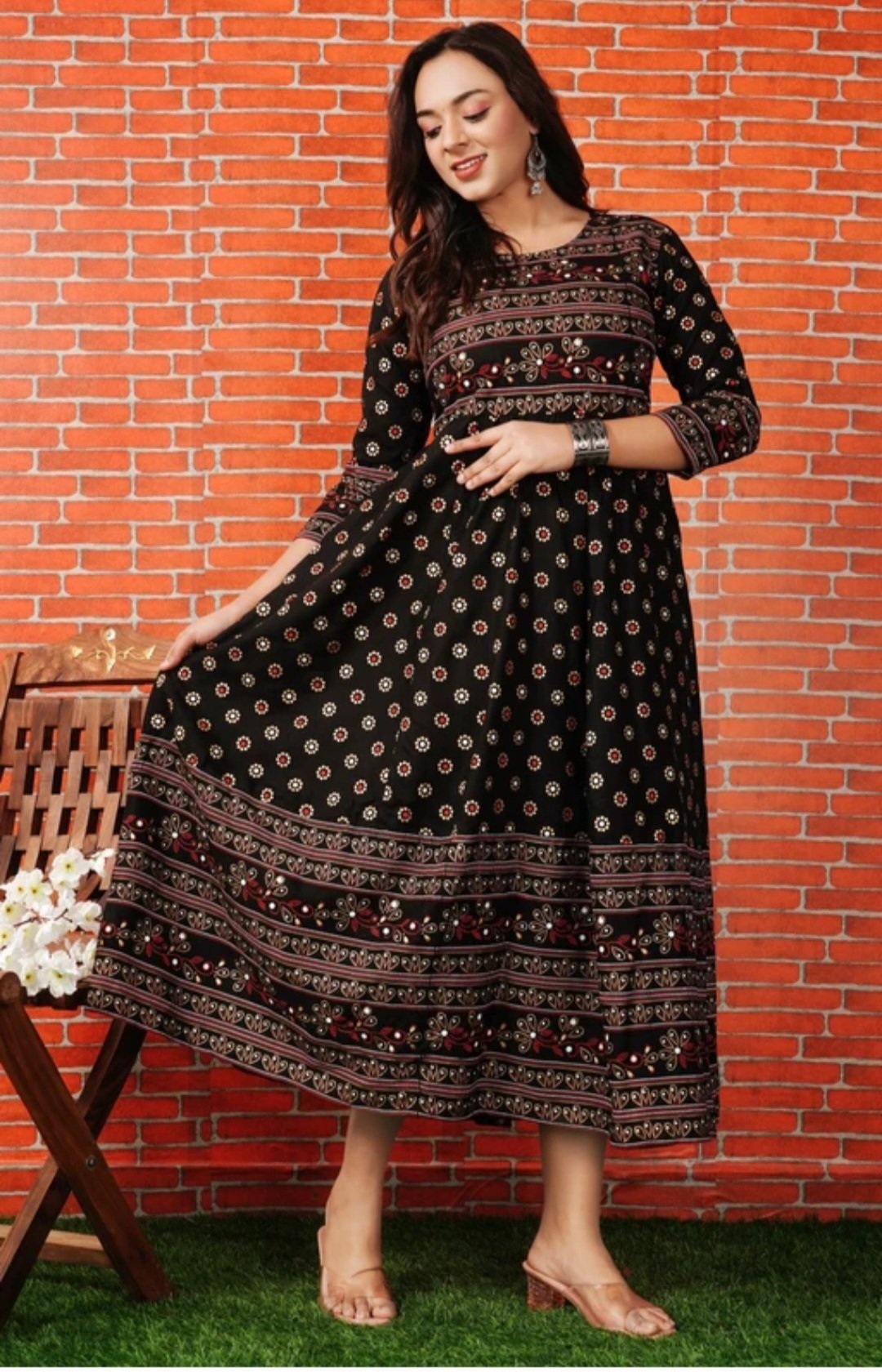 Women printed cotton rayon Anarkali kurta - Image 4