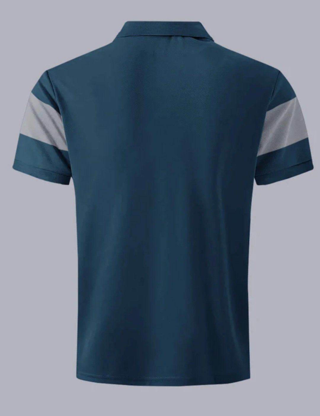 Men colorblock polo neck polyester blue T-shirt - Image 4