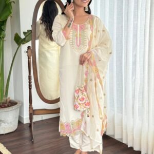 Embroidered kurta trouser pant and Dupatta set