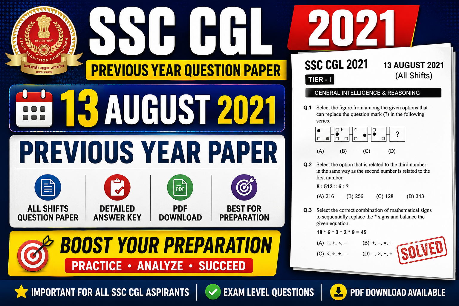 SSC-CGL- Previous year Question Paper 13 August 2021 shift-1 (Hindi)pdf